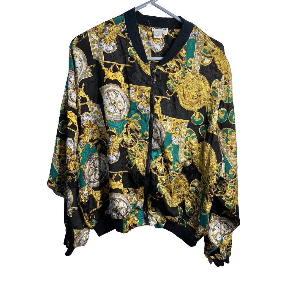 paragon womens vintage wind breaker jacket size large thin gold clocks